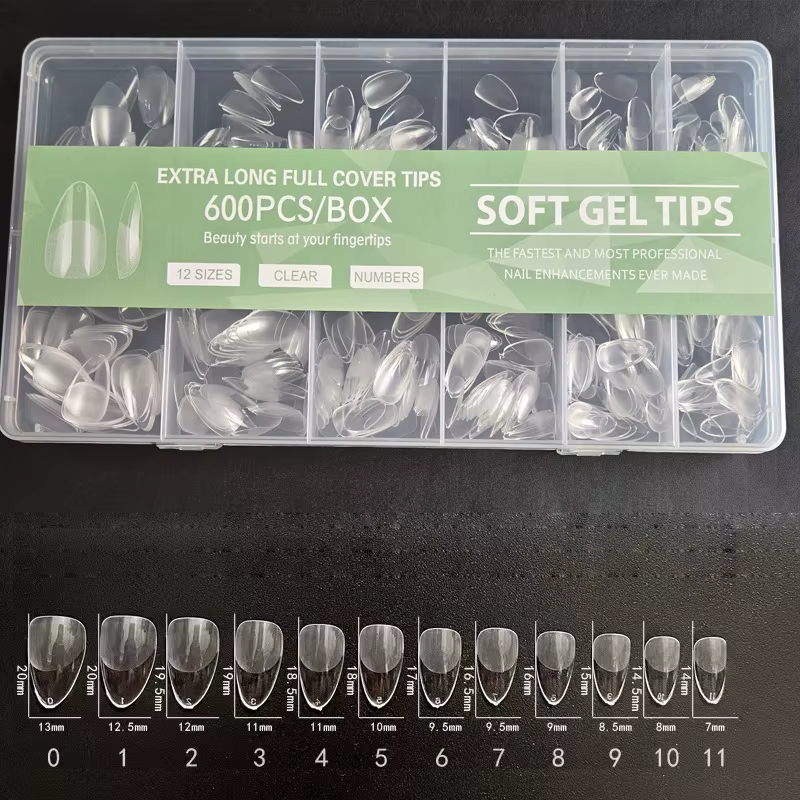 600 faux ongles en gel souple, courtes, carrées, en forme de cercueil ou d'amande, capsules X pour e