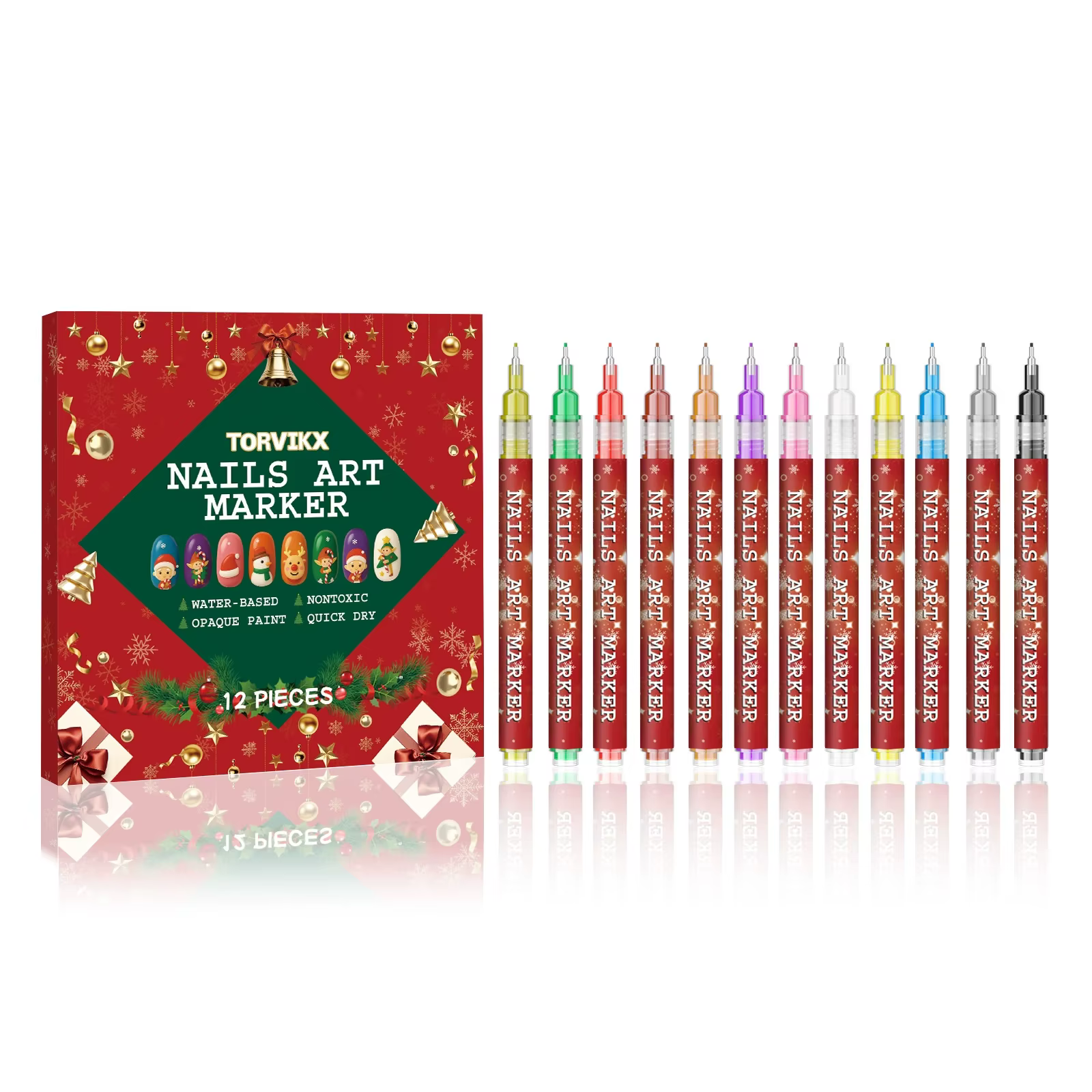 Stylo pour Nail Art 12 couleurs, ensemble de noël pour ongles, stylos Graffiti d'art décoratif, outi