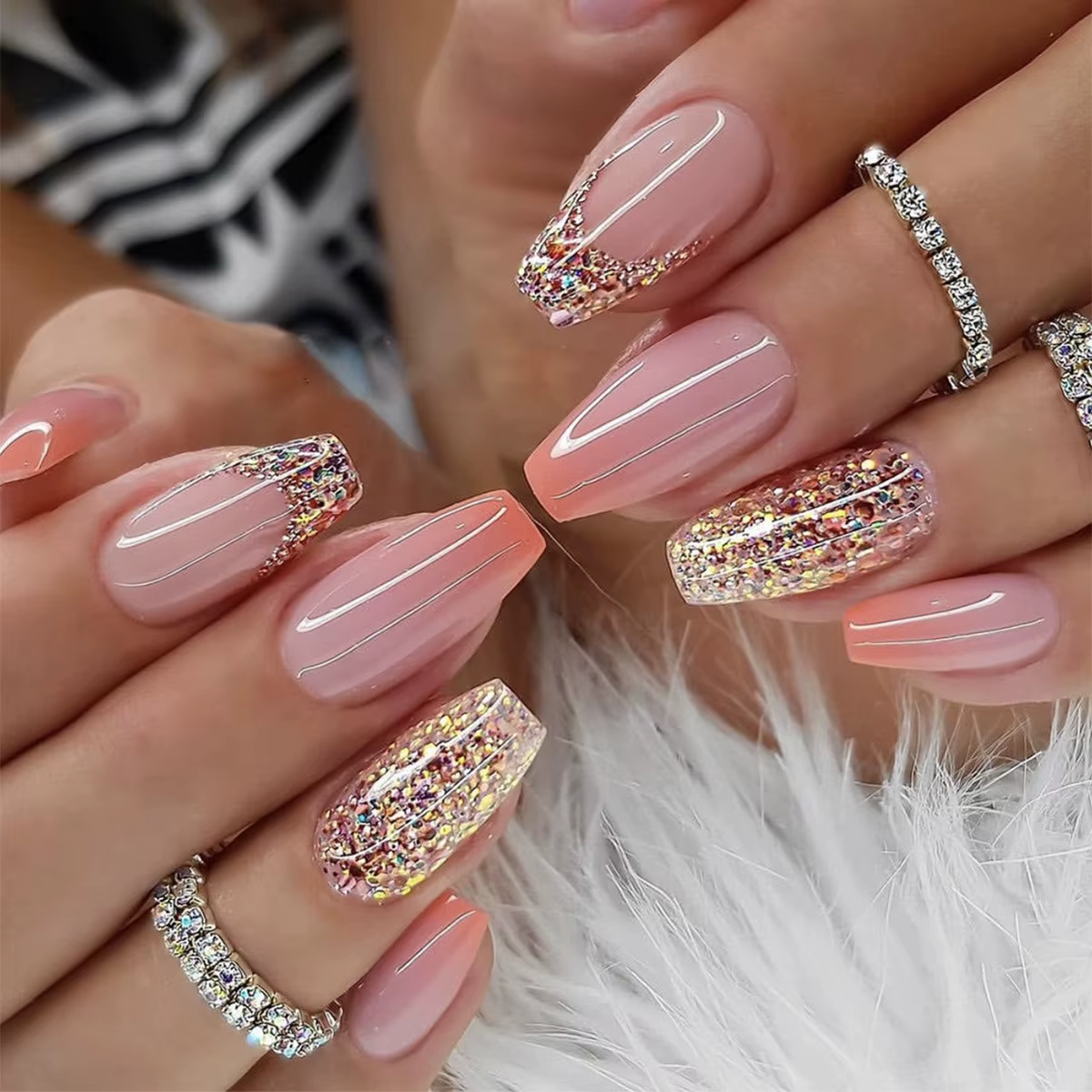 Faux ongles carrés courts, 24 pièces, bleu, vert, papillon, français, couverture complète, imperméab