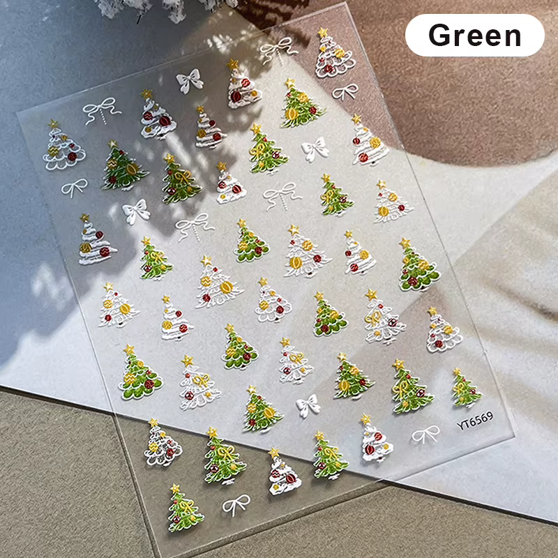 Autocollants pour ongles arbre de noël, décalcomanies auto-adhésives en relief pour manucure, breloq