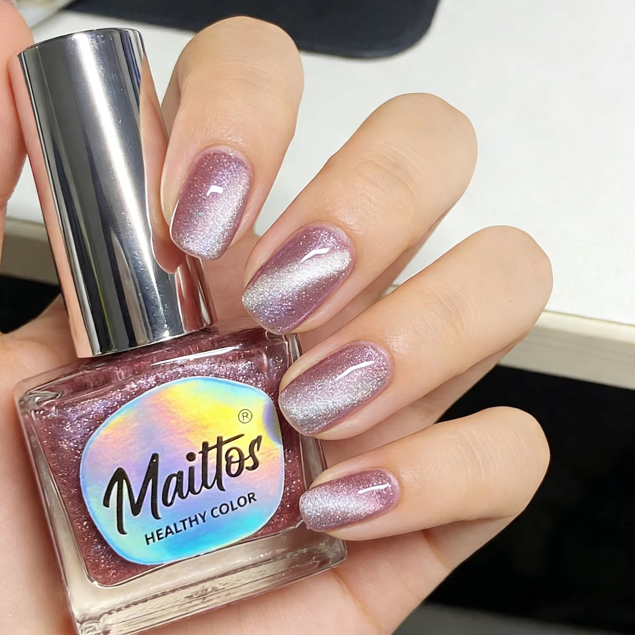 Vernis à ongles à base d'eau effet œil de chat WA543 Mauve 12ml, sans cuisson, inodore, avec aimant,