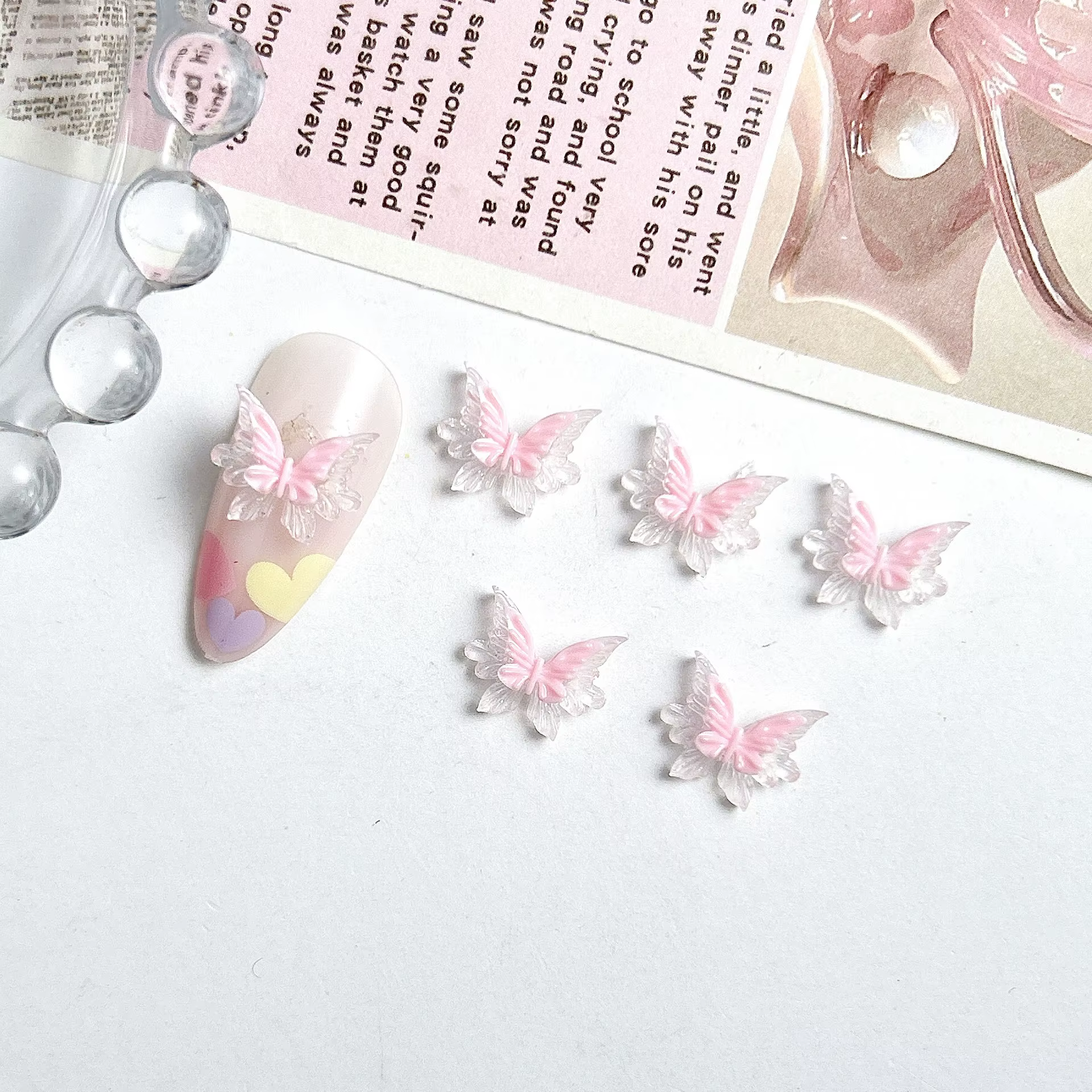 Breloques pour ongles en résine, nouvelle série rose, nœud en forme de cœur, 3D, lumineux, Double pa