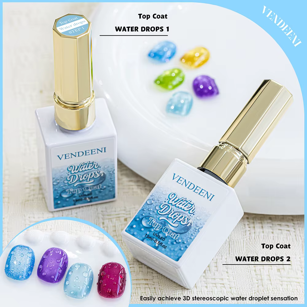 Vendeeni Top Coat Gel Vernis à Ongles Effet Gouttes d'Eau 3D, Effet Bulle et Ondulation, Sans Résidu