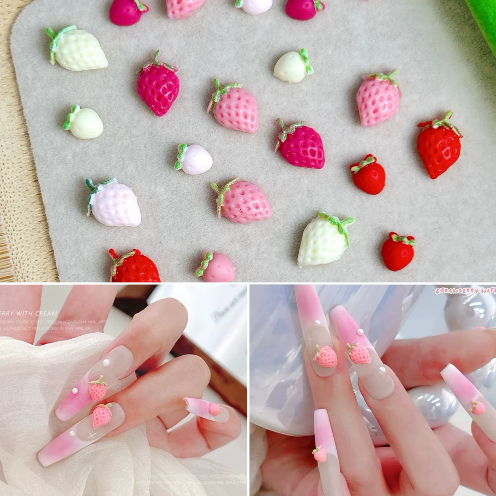 30PCS Simulated Cute Strawberry Nail Art Charms Creative Colorful Strawberry Resin Nail Decorations 