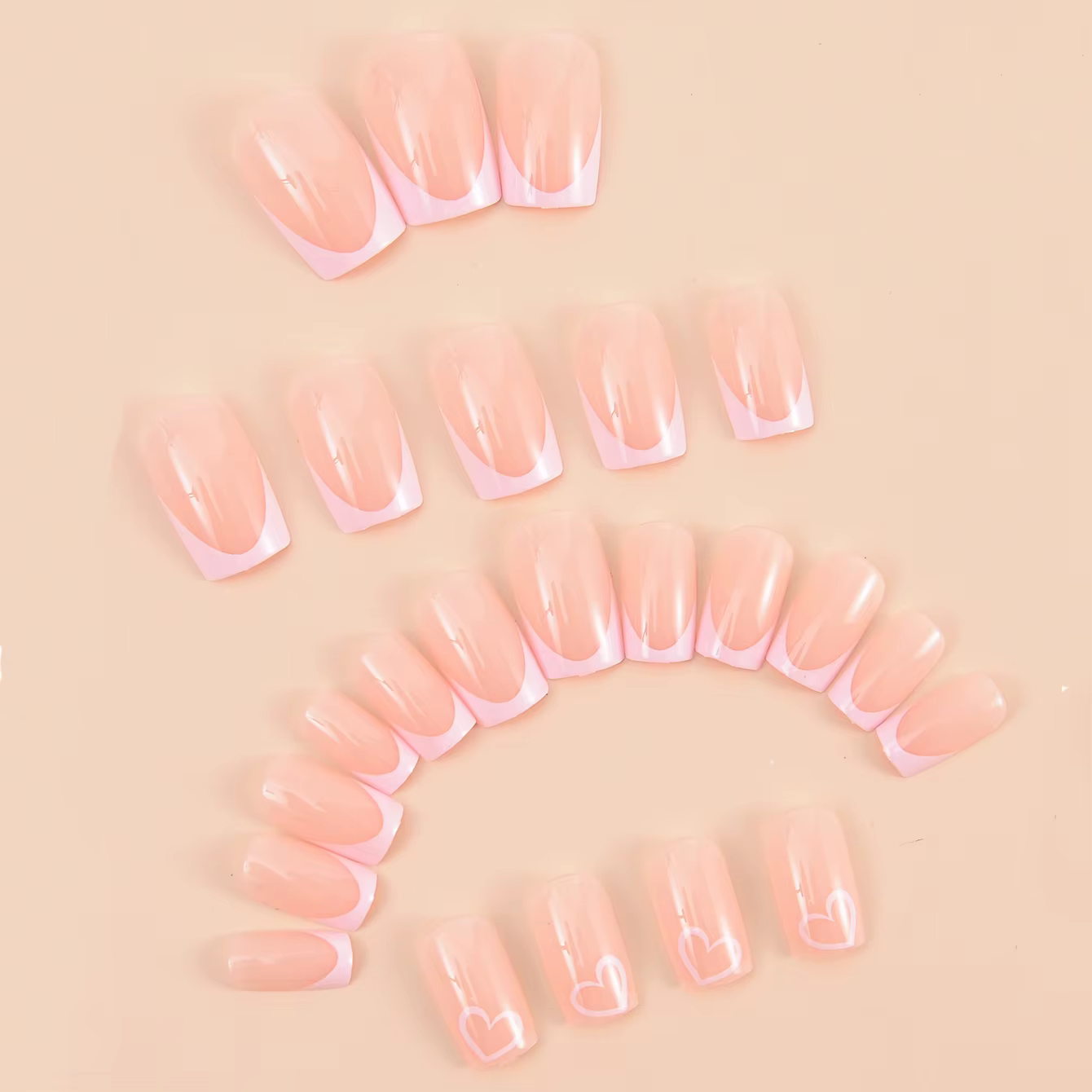 Faux ongles rectangulaires en forme de cœur, 24 pièces, couleur chair, pointus, français, pour la sa