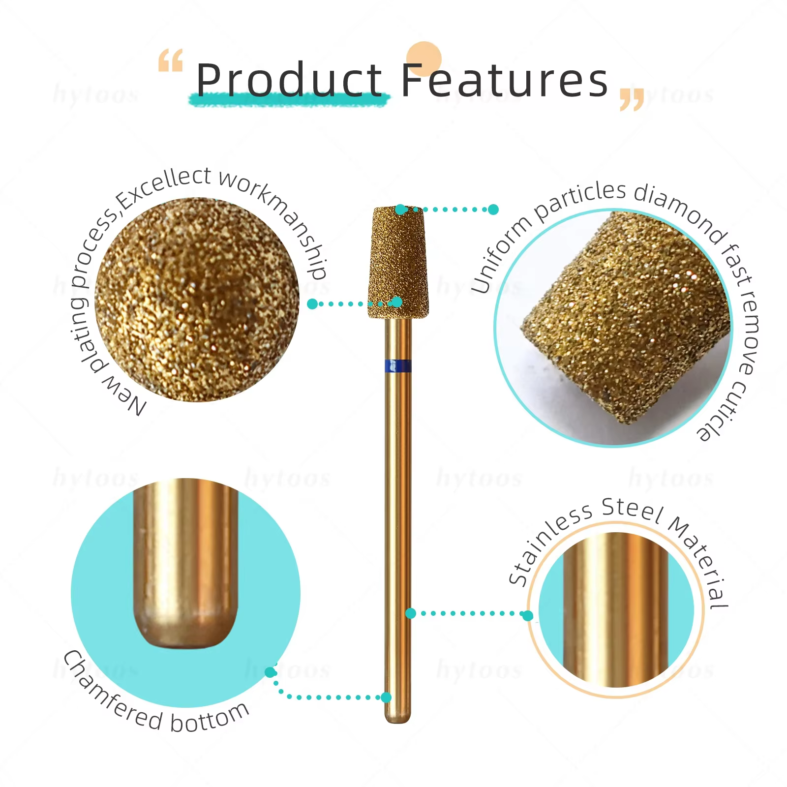 HYTOOS 5 pièces/ensemble titane forets à ongles diamant cuticule propre foret à ongles professionnel