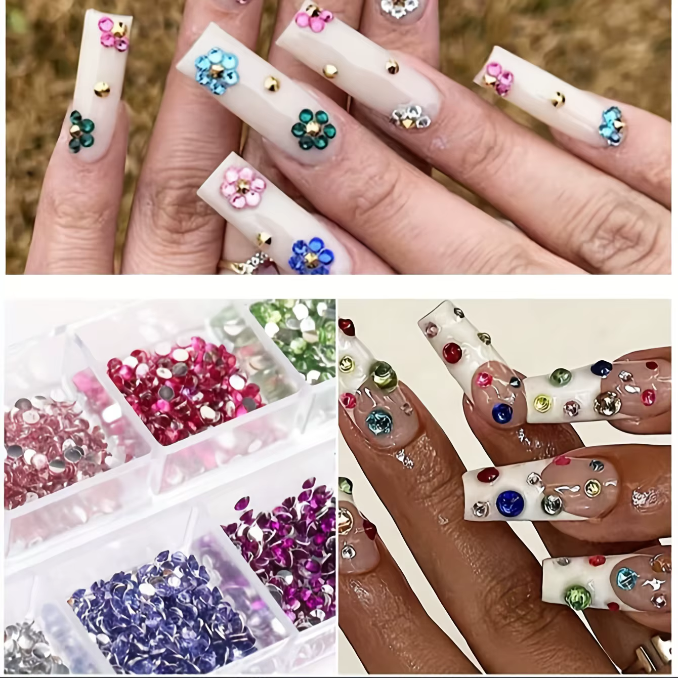 12 grilles de strass en cristal scintillant pour Nail Art, pierres précieuses à dos plat pour une dé