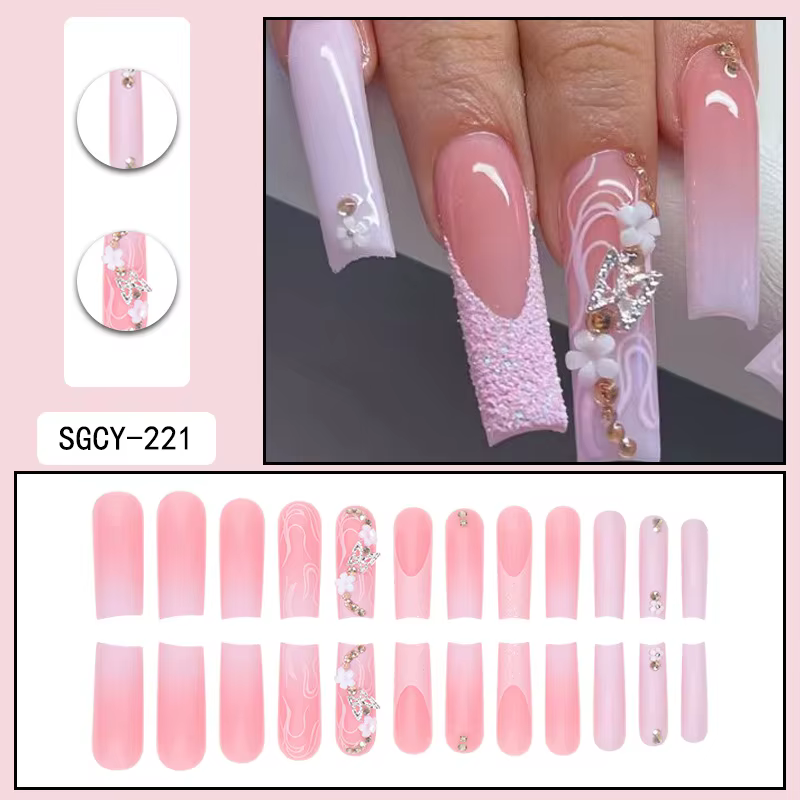 24 longs cercueil en gros faux ongles art, dernière presse à ongles artificiels au doigt sur les ong