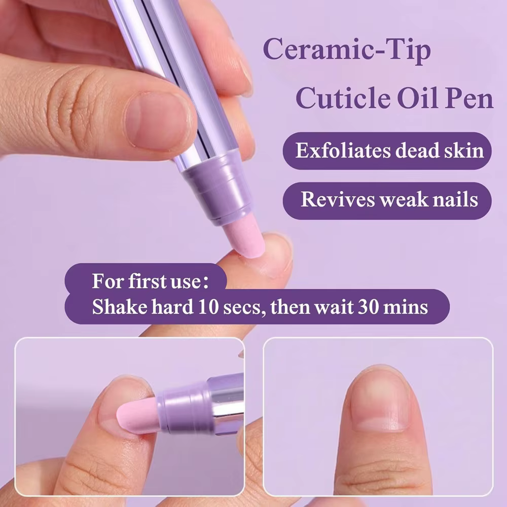 Stylo à huile pour cuticules d'ongles 3 en 1, avec huile nutritionnelle, poussoir pour cuticules, di