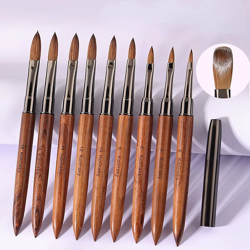 Brosse à ongles en acrylique 100% pur Kolinsky, manche en bois de santal, pour Application acrylique