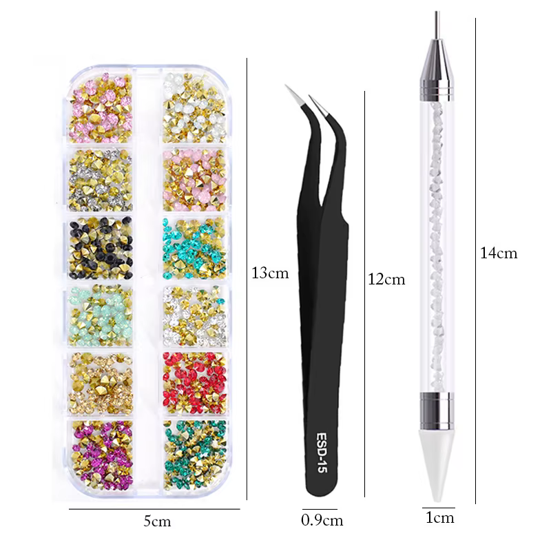 nail art accesoires ongle decoration strass ongle Strass multi-tailles 3D cristal, 3 pièces/ensembl