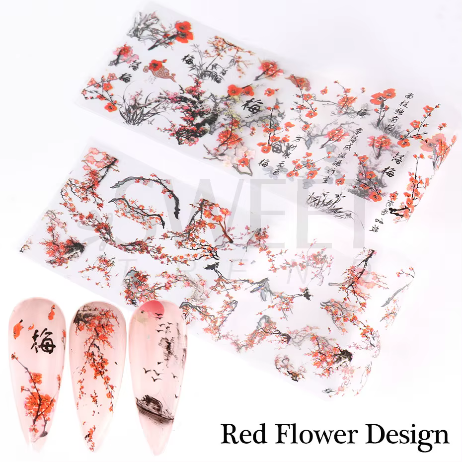 10 pièces feuilles à ongles caractère chinois grue bambou or poisson fleur Style chinois curseur aut