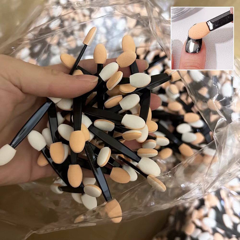 Éponge à Double extrémité pour poudre d'art des ongles, brosse multifonctionnelle pour fard à paupiè