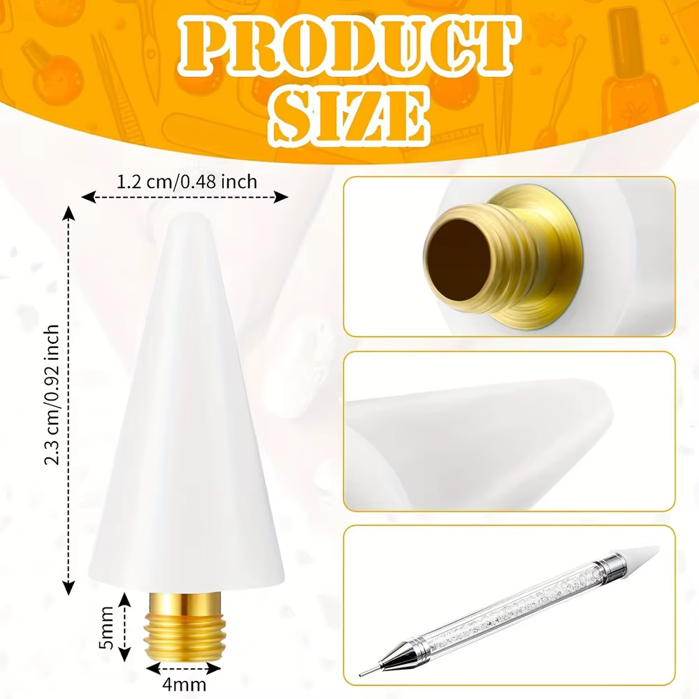 Tête de cire de remplacement pour points d'ongles, strass/gemmes/charmes blancs et roses, pointes de