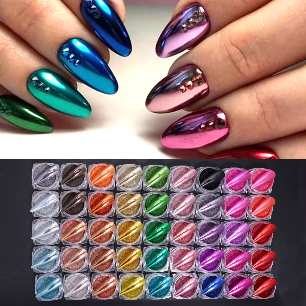 Poudre chromée pour ongles, 24/26/45 couleurs, or, argent, effet miroir métallique, matériau hologra