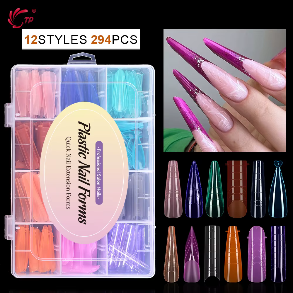 TP 292 pièces/boîte ongles double forme ensemble coloré acrylique Extension ongles formes faux ongle