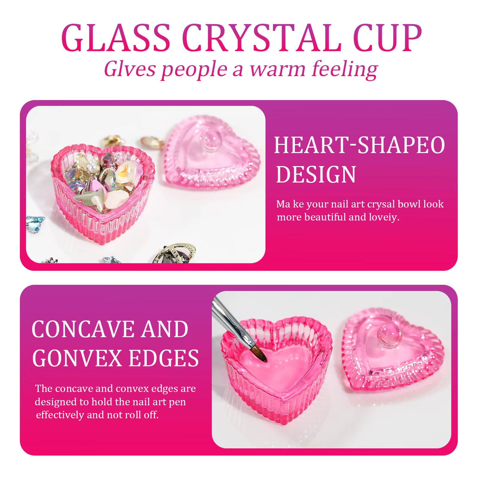 Plat Dappen en verre cristal rose, 1 pièce, poudre acrylique, support de liquide, conteneur en forme