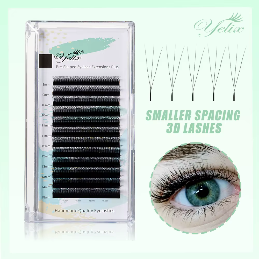 Yelix plus petite ouverture 3D cils étroits 3D W forme Extension de cils préfabriqués Volume ventila