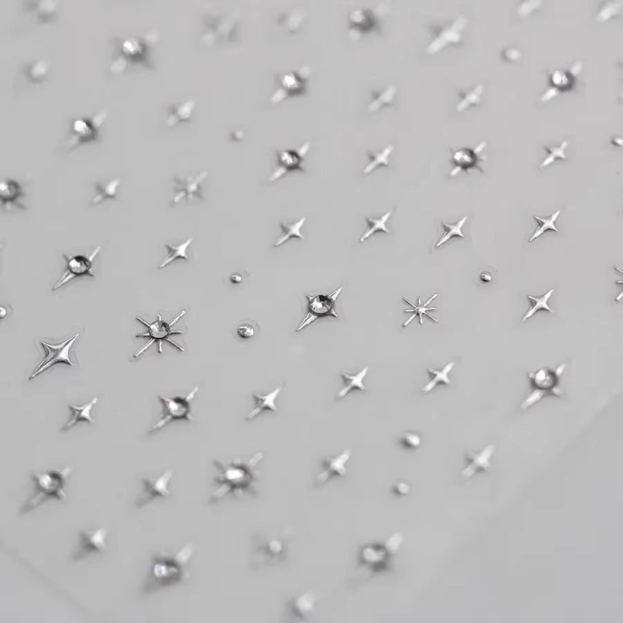 Autocollants pour ongles argentés 5D, 1 pièce, mini étoile en métal, autocollants pour nail art, aut