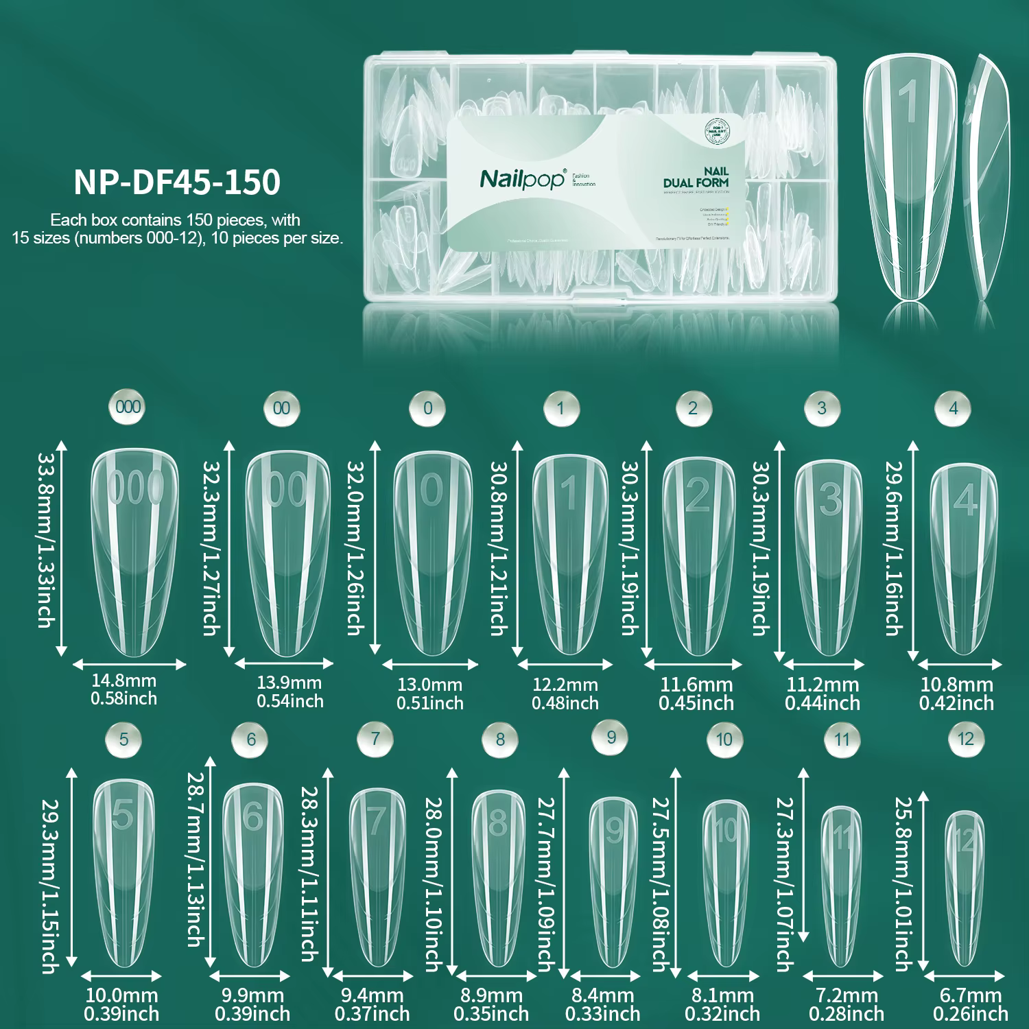 Nailpop French Zone Dual Nail Forms 15 Tailles Ultra Résistantes Professionnelles Faciles à Réutilis