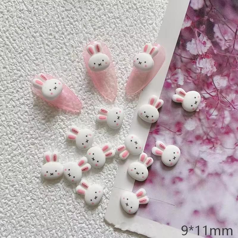 Breloques 3D en forme de lapin pour Nail Art, 10 pièces, couleur bonbon, résine, Animal de dessin an