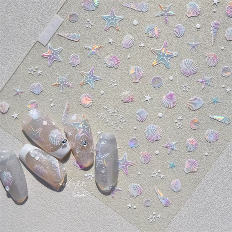 Autocollants de manucure pour Nail Art, plage d'été, coquille d'océan, clammes, conque, étoiles, bul
