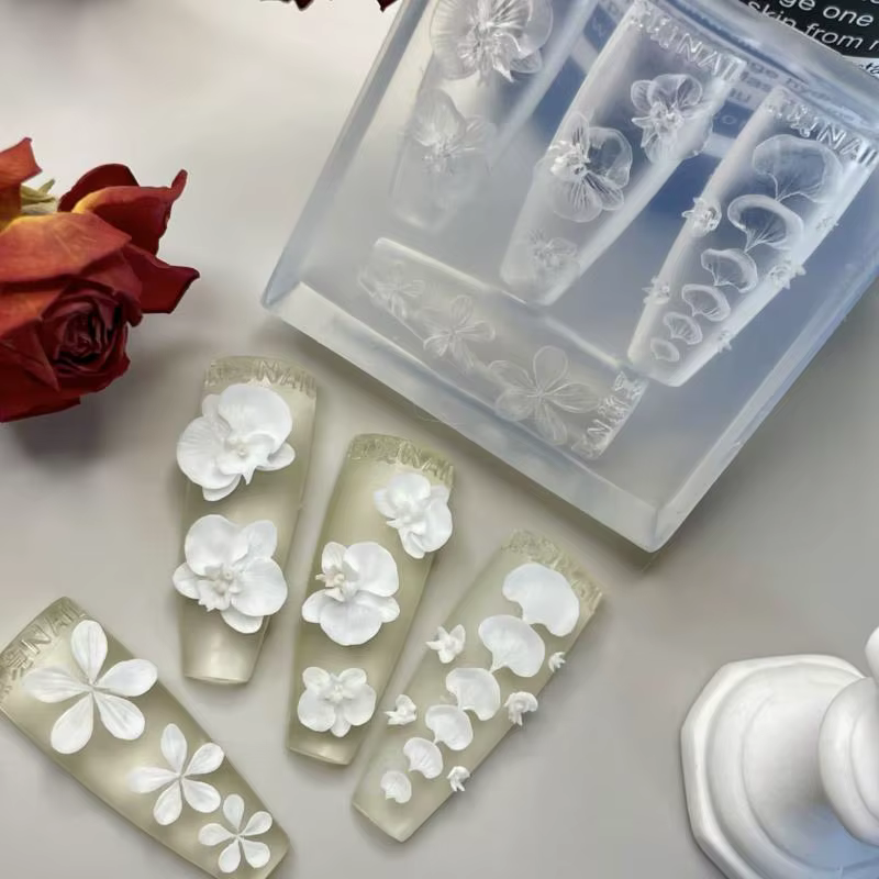 Moule à ongles en Silicone Transparent 3D, décorations pour Nail Art, fleur de Phalaenopsis, modèles