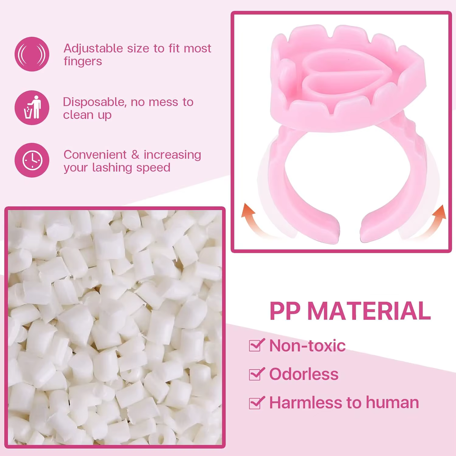 Anneau de colle en plastique jetable en forme de cœur, 100 pièces, tasse d'extension de cils, suppor