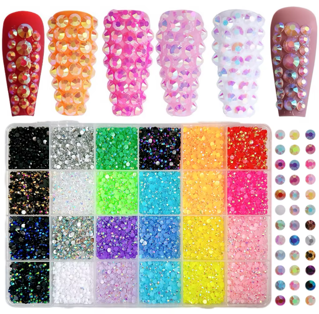 1 boîte de strass en résine demi-rond brillant minimaliste, breloques pour Nail Art, Mini strass col