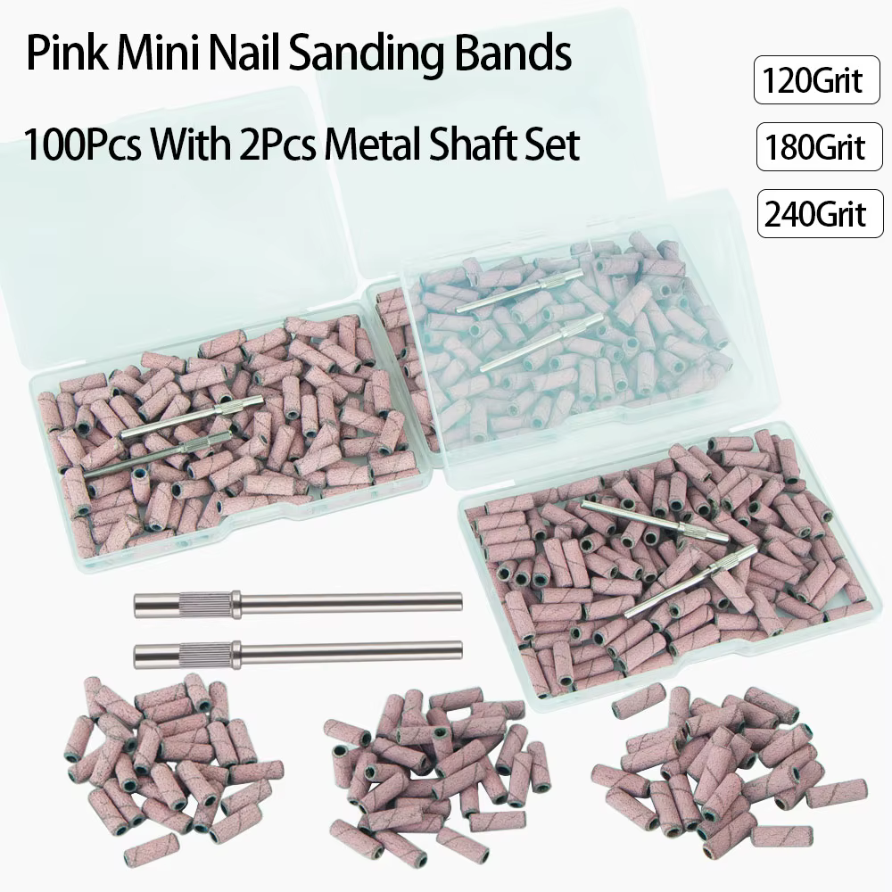 100 pièces bandes de ponçage pour perceuse à ongles avec 2 pièces jeu de mèches de mandrin, Mini pet