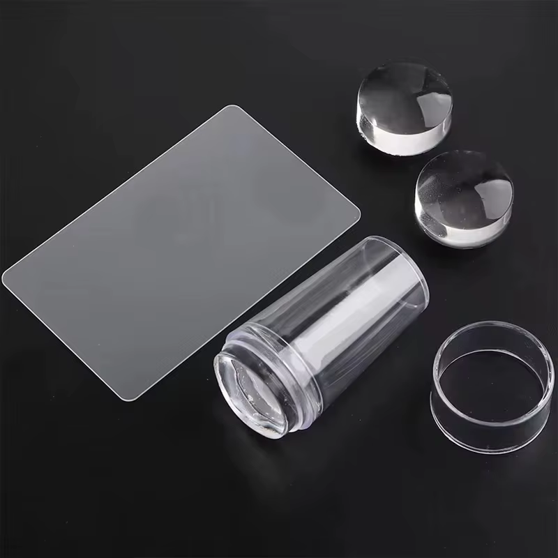 Kit de tamponnage transparent pour ongles avec racloir, 2 pièces, tampon en silicone pour impression