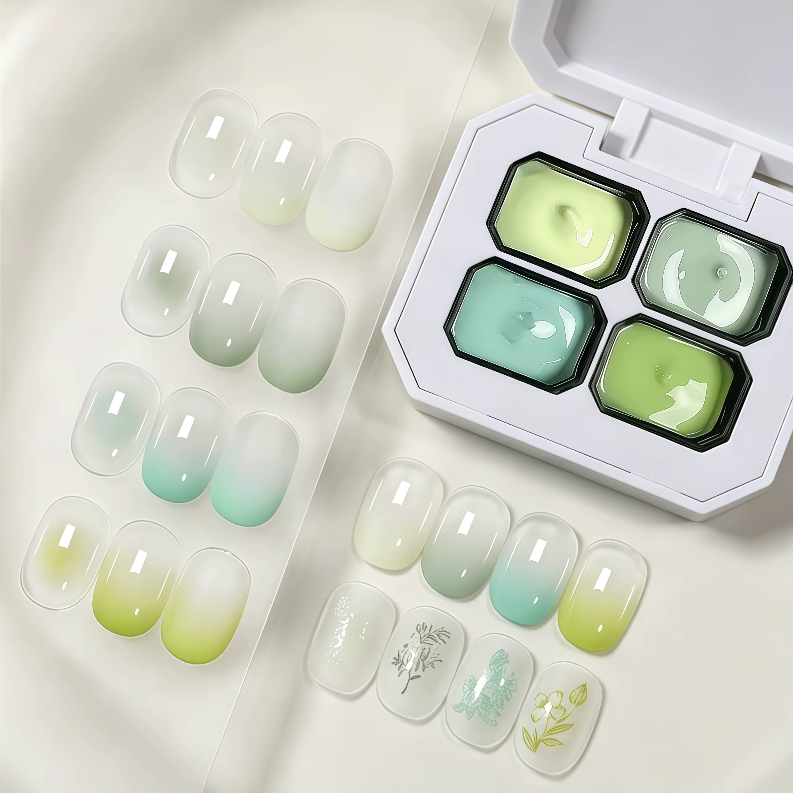 Gel de peinture pour ongles semi-permanent 4 couleurs dégradé vert, à retirer par trempage, pour ong