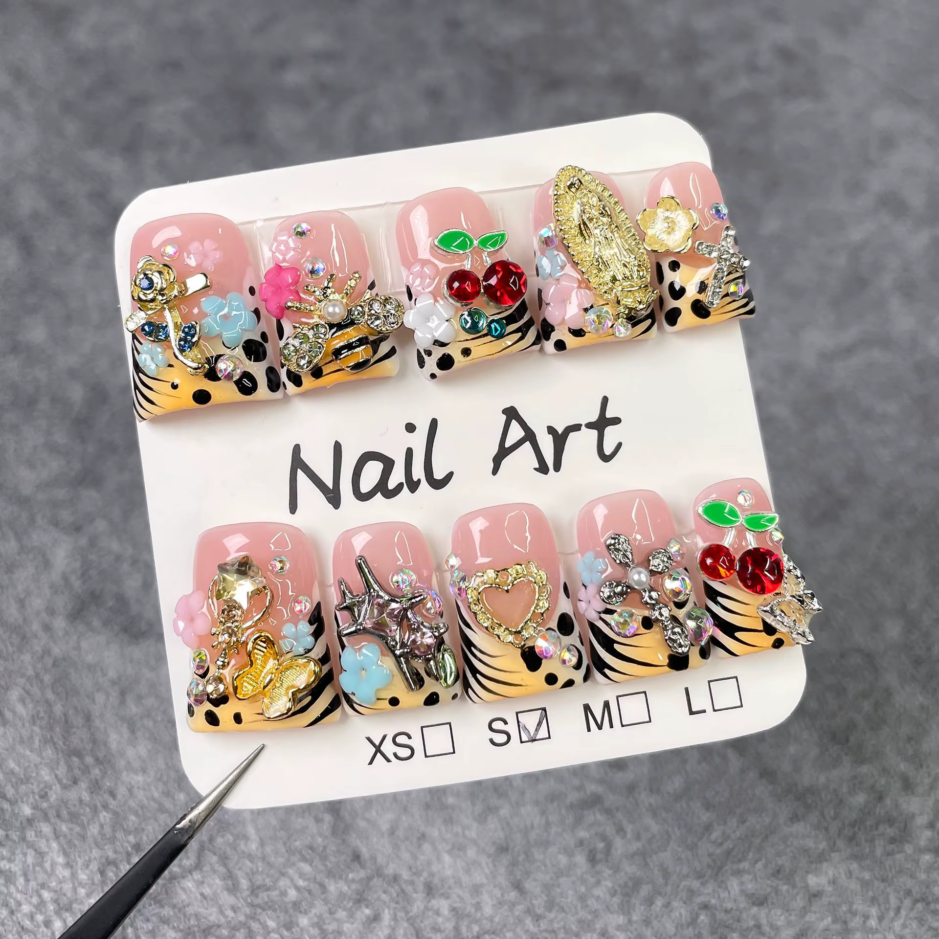 10 pièces en forme de bec de canard presse à la main sur les ongles imprimé léopard faux ongles fran