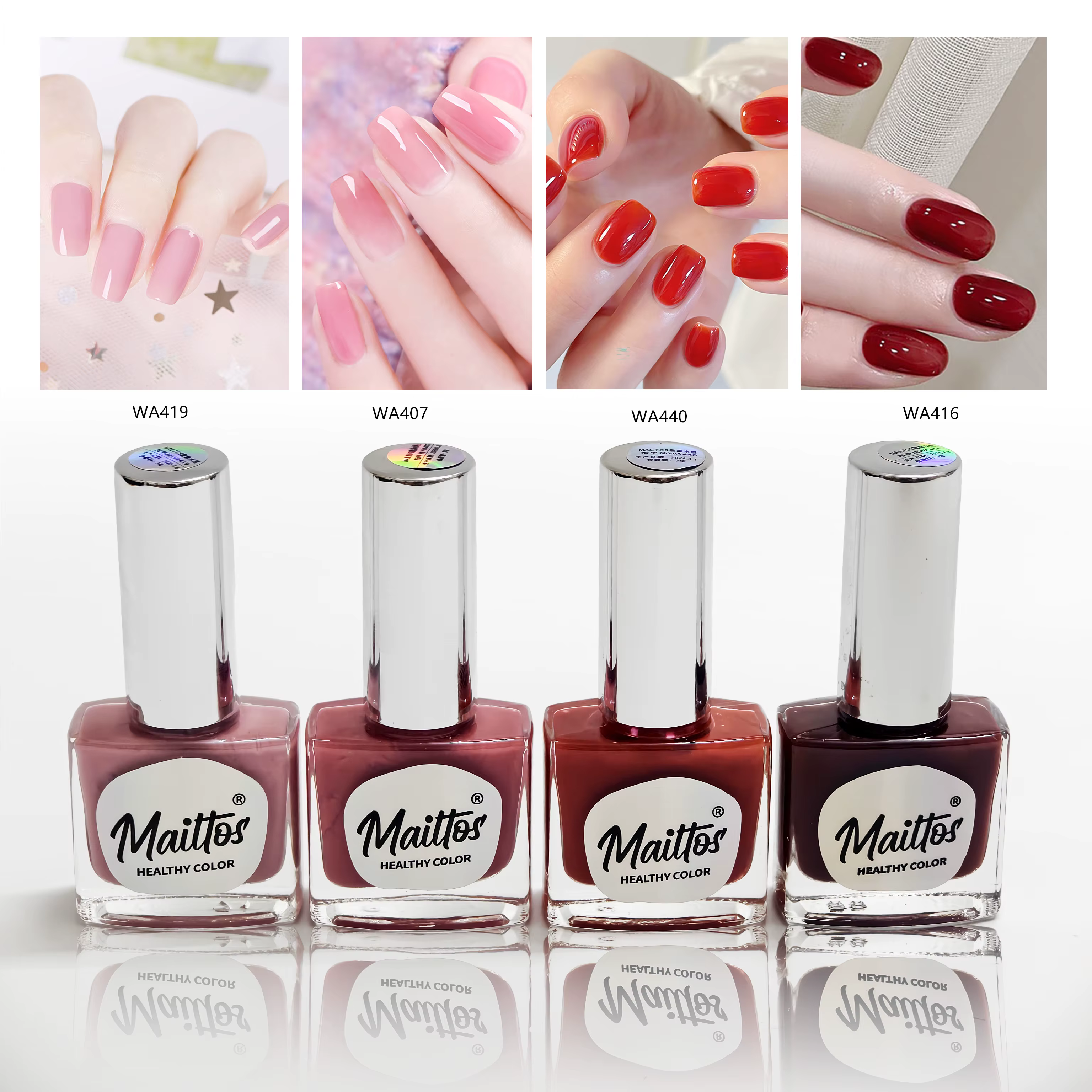 12mlx4 [407/416/419/440] Vernis à ongles à base d'eau rose, nude, rouge, rubis, sans odeur, séchage 