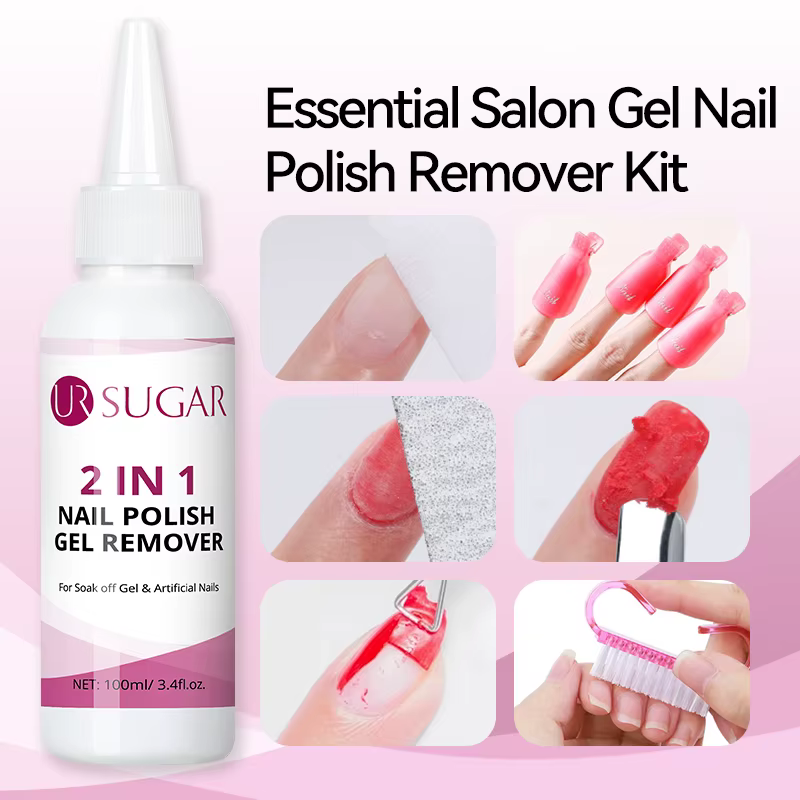 UR SUGAR 100ml 2 en 1 Liquide Dissolvant de Vernis Gel 1/2PCS Formule Douce Nettoyage Rapide pour Di