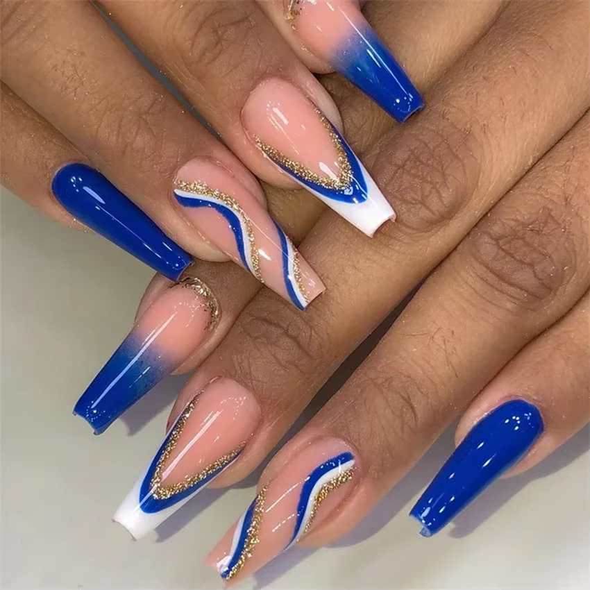 24 pièces/ensemble Faux ongles en acrylique longs forme ballerine à presser, réutilisables, colorés