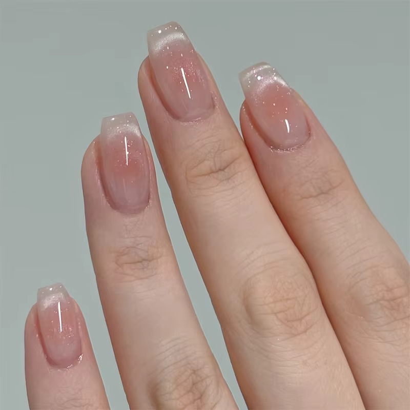 Faux ongles de Ballet courts et simples, couleur dégradée, portables, avec Design œil de chat, à pre
