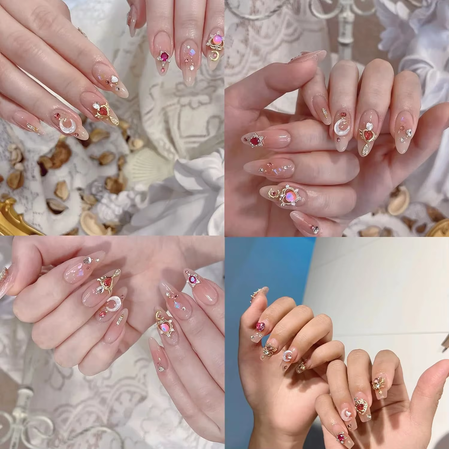 24 pièces breloques pour ongles Y2k alliage Nail Art strass breloques 3D coeur étoile arc avec stras