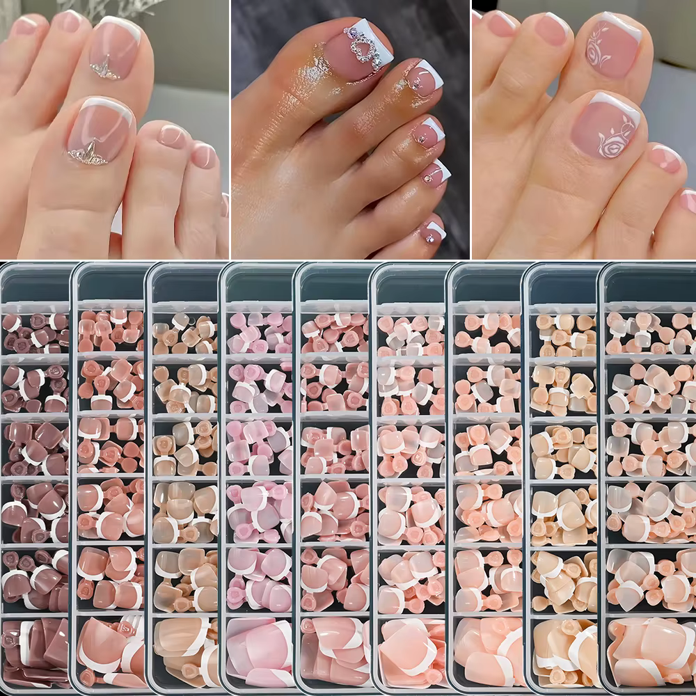 120 pièces/boîte pointe française ongles à pression système de couleur rose forme carrée ongles de p