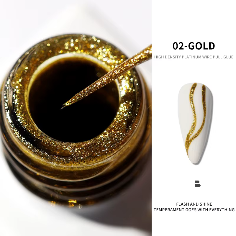 Vernis à ongles Gel à paillettes réfléchissantes 5D, or/argent, avec brosse fine, pointes françaises
