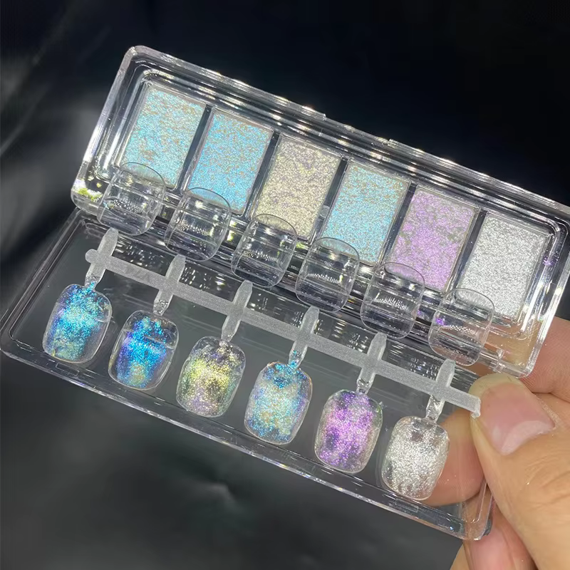 6 grilles brillant Bling boue ongles solide Pigment cristal opale frottant la poussière Aurora Chrom