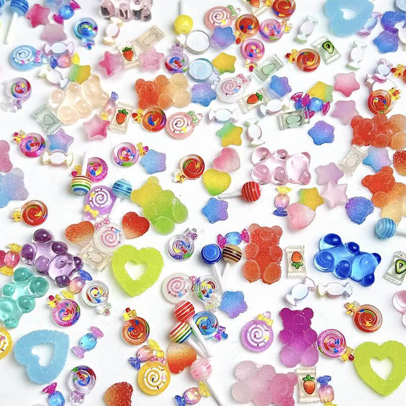 Breloques à ongles en résine colorées mélangées, sucette de simulation, ours GUNIBear, série de bonb
