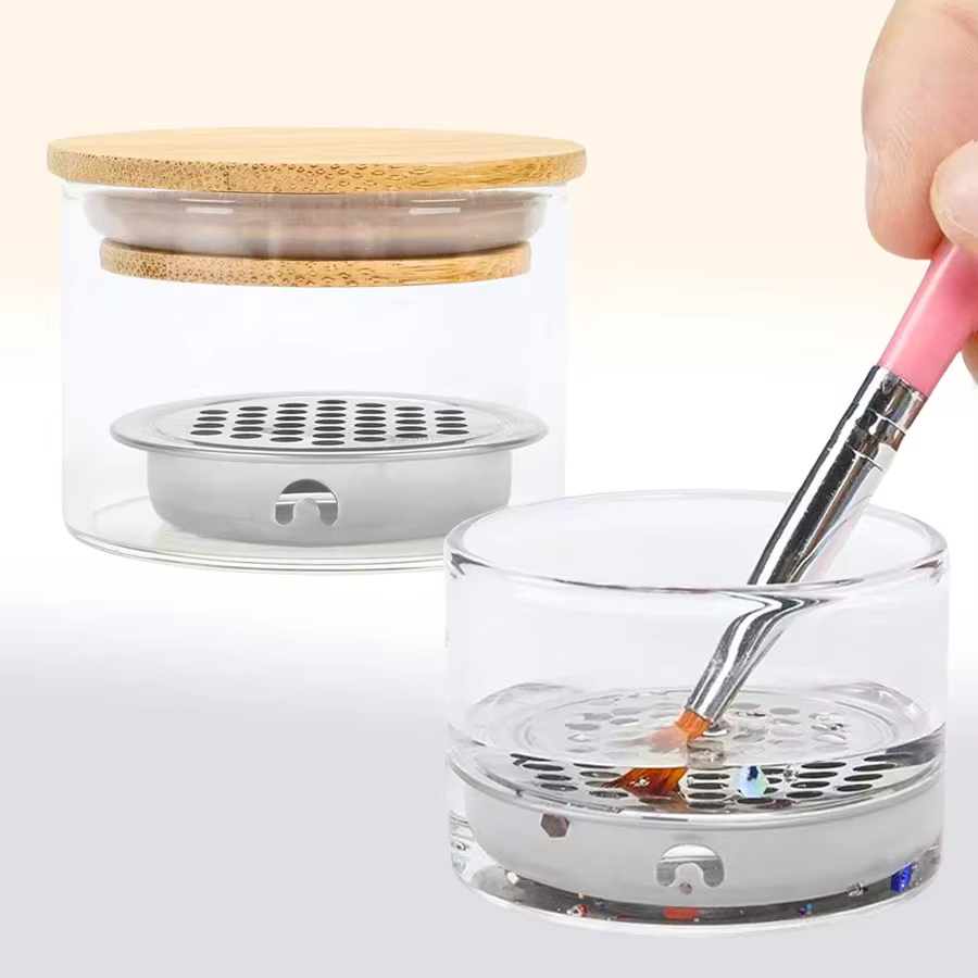 Filtre à mailles de verre Transparent, tasse de nettoyage de brosse à ongles pour vernis Gel et bros