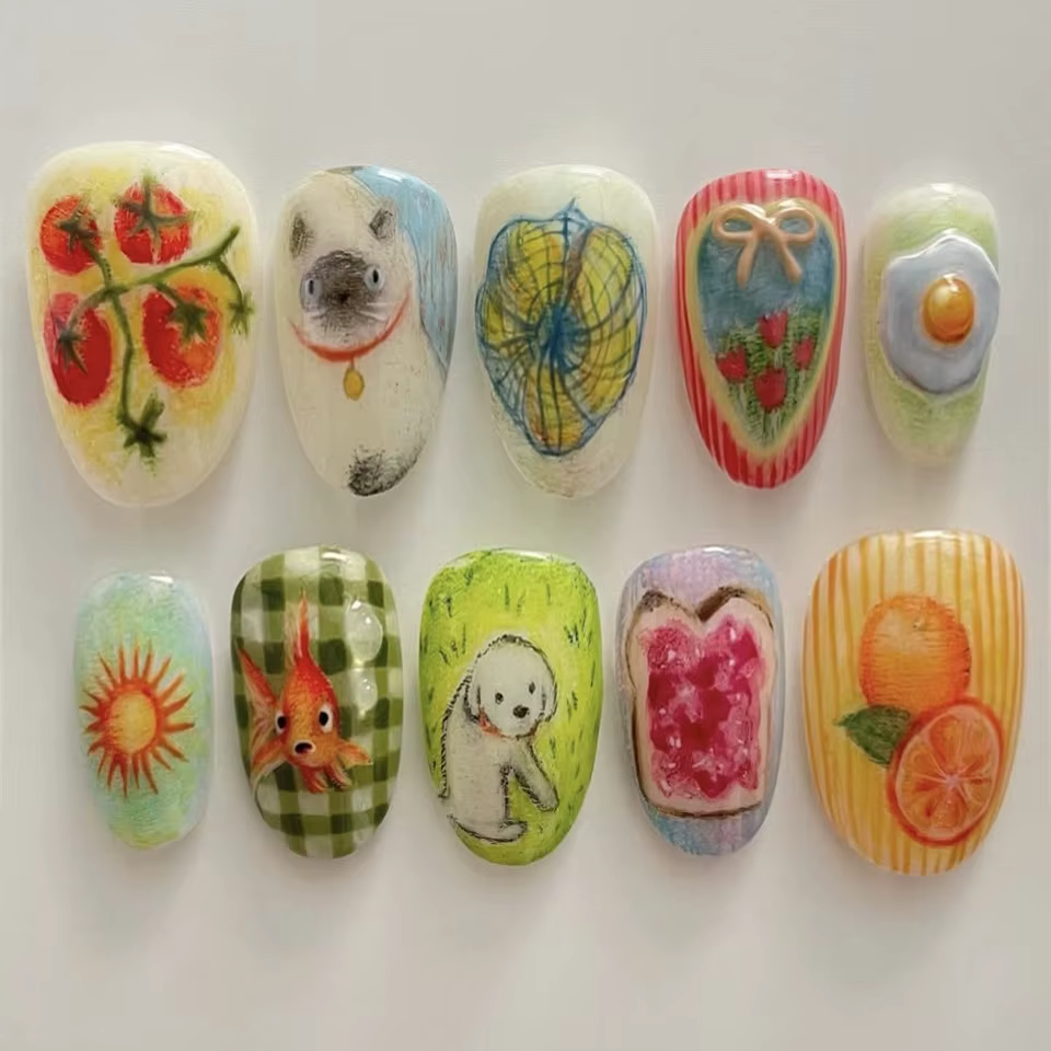 24 faux ongles en amande mi-longs à presser, style Dopamine, avec strass français, motif coccinelle,