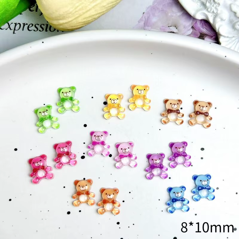 Ours en résine colorés, 30 pièces, breloques pour ongles, translucides, mignons, décorations pour Na