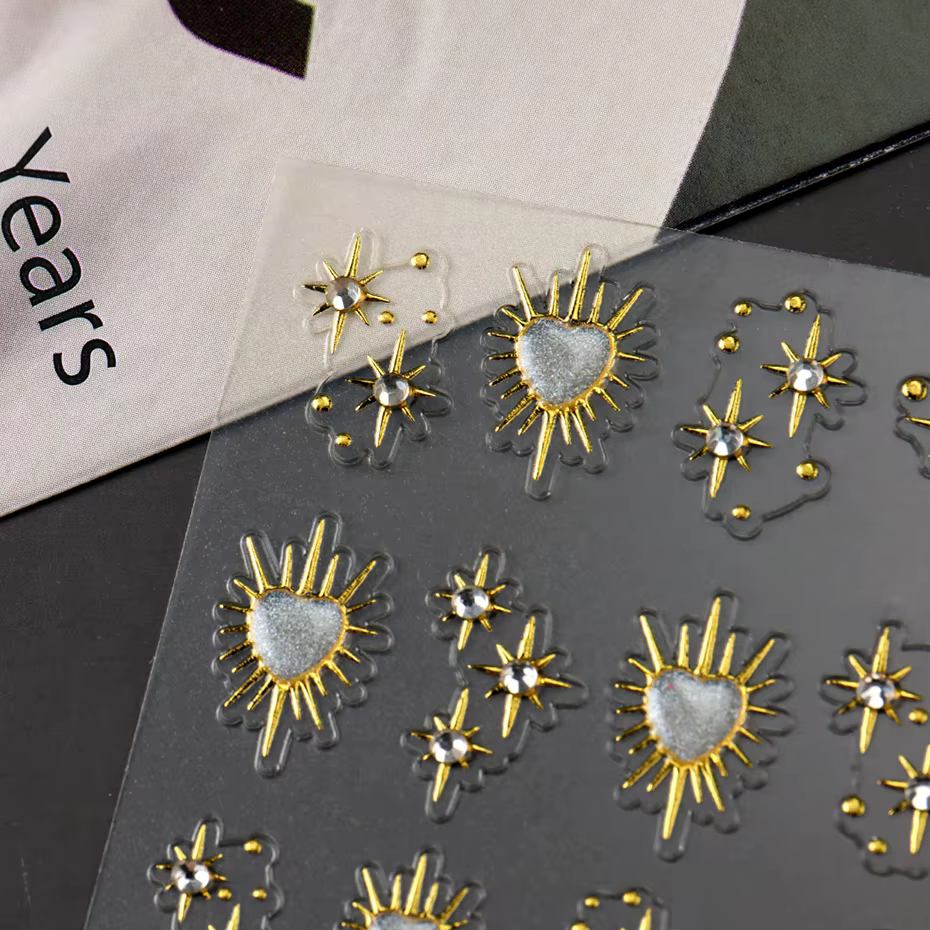 Autocollants adhésifs étoiles en cristal brillant pour ongles, 2 pièces, cœur doré, lumière des étoi