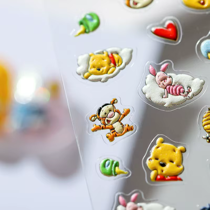 Autocollants pour ongles en relief 5D, nouveau dessin animé Disney Winnie l'ourson, autocollants à p
