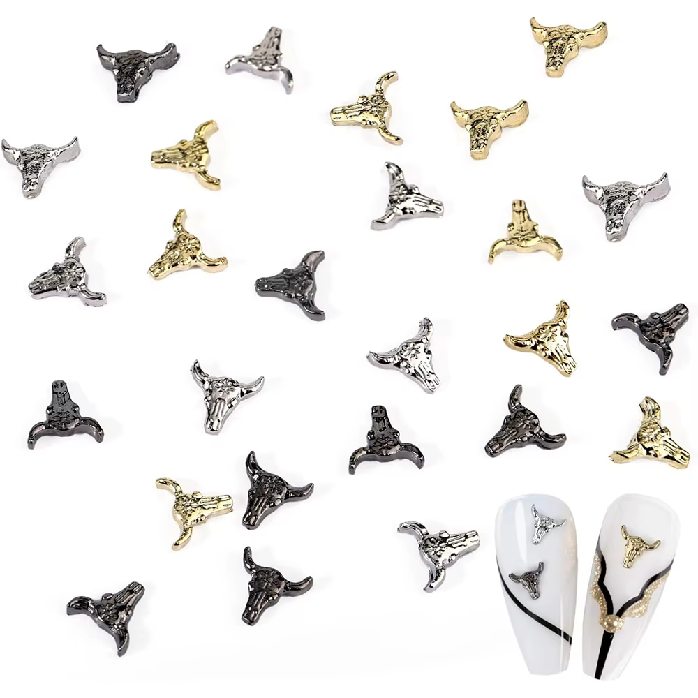 Mélange de breloques pour ongles Cowboy occidental, 30 pièces, décorations d'ongles rétro tête de ta