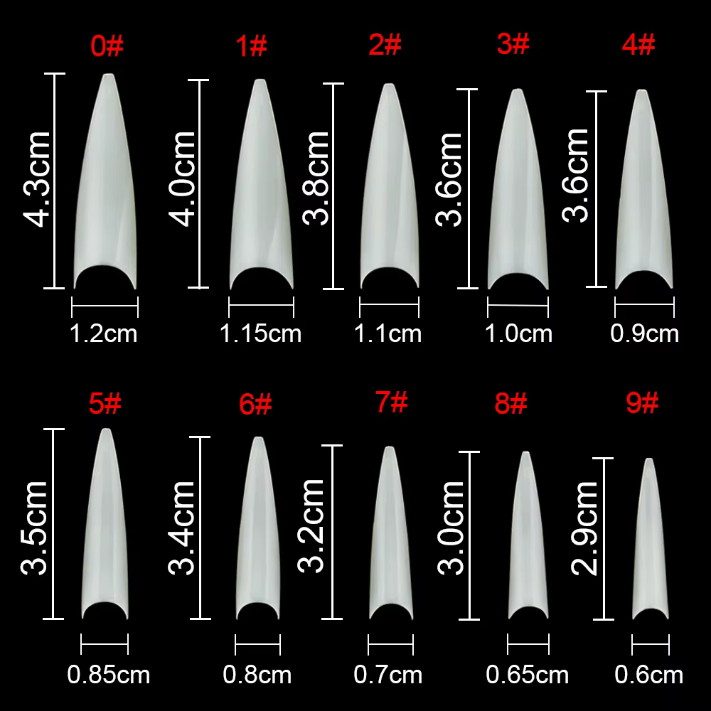 1 sac (600 pièces) pointes d'ongles de pratique Stiletto naturel 10 tailles demi-couverture faux poi
