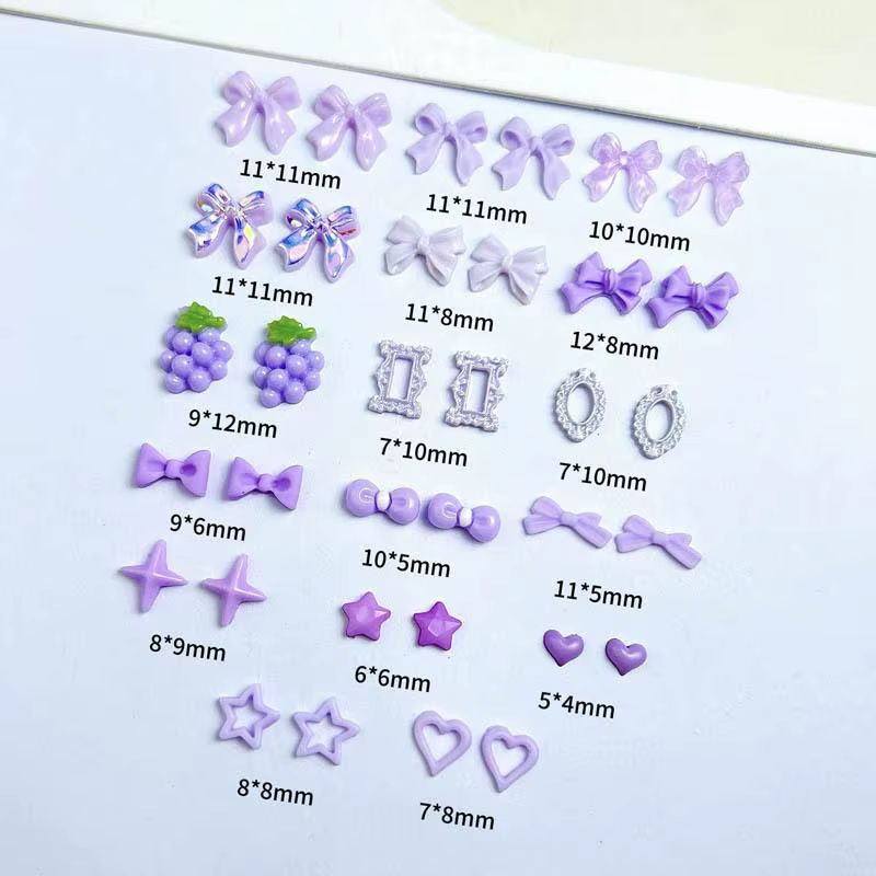 Breloques mignonnes mélangées au hasard pour ongles, nœud, fleur, étoile, coeur, perle creuse douce,